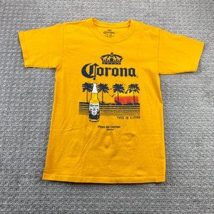 Corona Extra Shirt Women Small S Yellow Graphic T-Shirt Playa Del Carmen Mexico